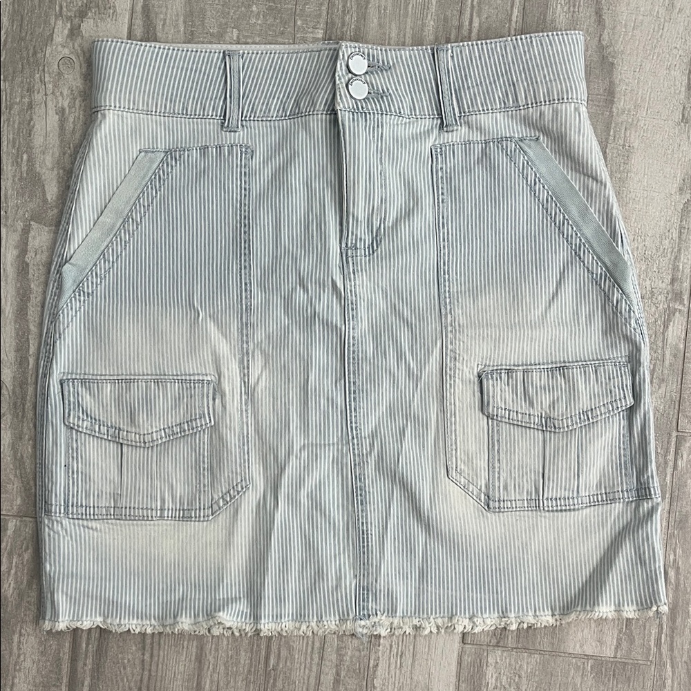 Democracy Light Blue & White Striped Utility Mini Skirt